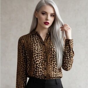 Lemon Grass Studio  Women’s Leopard Print Button Front Blouse Size S